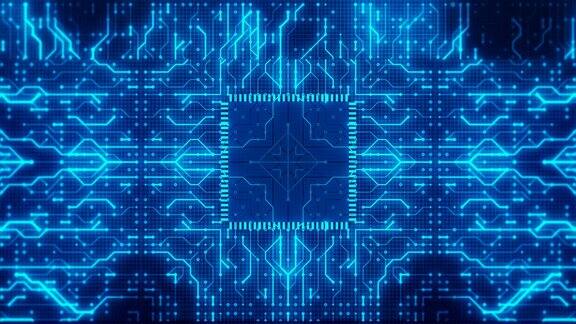未来的蓝色电路板数据和CPU可循环背景