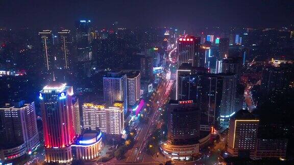 夜间照明长沙市区交通街道航拍4k中国全景图