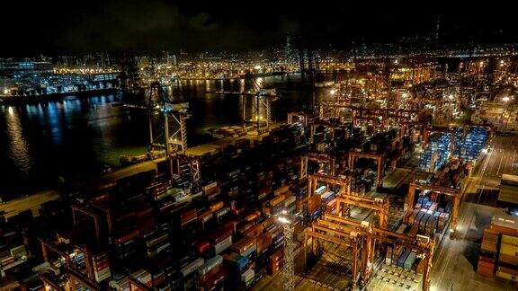 4K时间间隔-香港货柜码头夜景