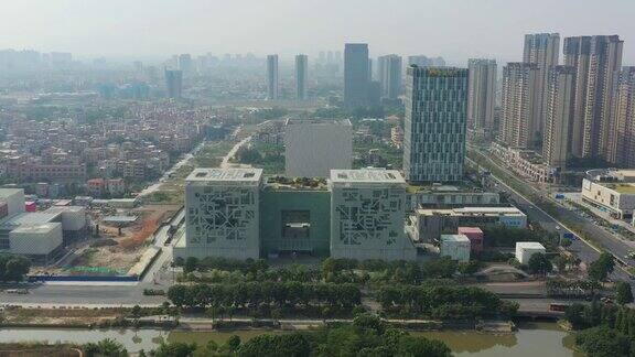 夏日佛山现代图书馆交通街道航拍全景4k中国