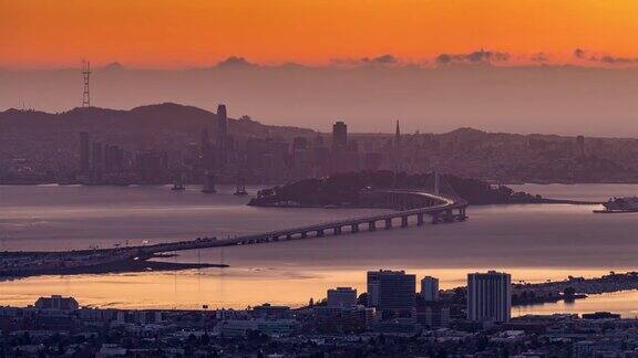 旧金山美国时光流逝从奥克兰看到的旧金山从白天到夜晚的