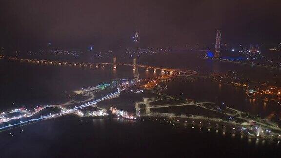 夜光澳门著名塔交通湾航拍4k中国全景