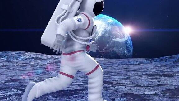 宇航员在行星表面奔跑快速移动地球