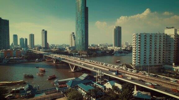 泰国曼谷大桥交通鸟瞰图