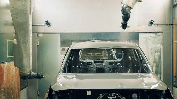 汽车喷漆机器人在汽车工厂为车身喷漆