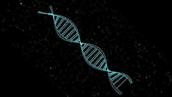 DNA数字结构科学生物技术抽象三维旋转和细胞粒子周围移动