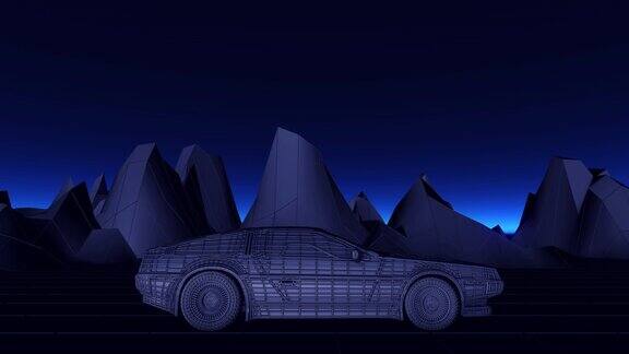 复古未来80年代风格的科幻汽车背景无缝循环3D视频动画