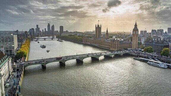 英国伦敦大本钟与议会大厦和威斯敏斯特的超延时景观