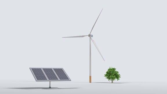 可再生能源、环保风力发电、太阳能发电和树木
