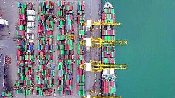 鸟瞰深水港进出口集装箱码头集装箱船及商业物流
