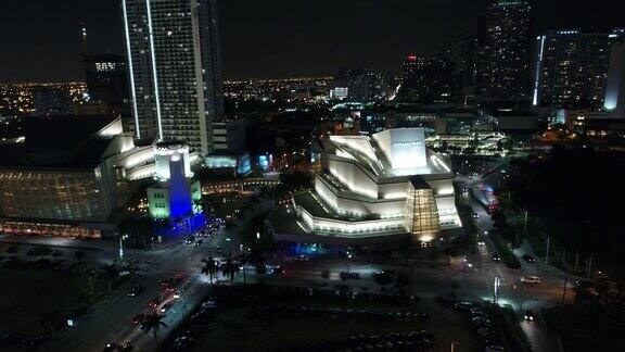 无人机拍摄迈阿密市中心夜间4k视频