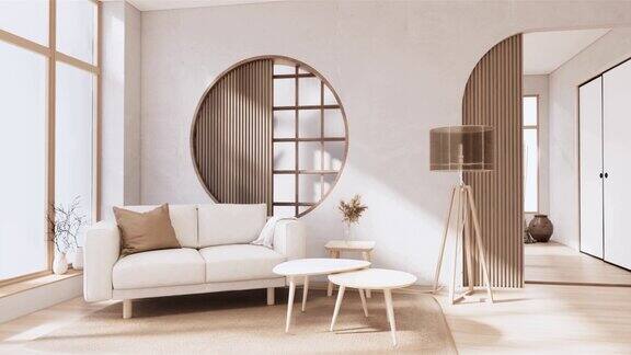 客厅空沙发扶手椅日式风格三维渲染