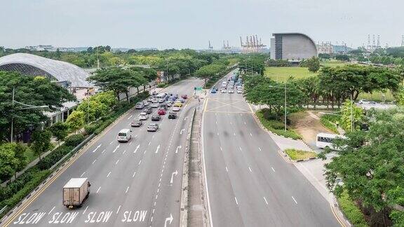 空中延时视频:新加坡高速公路上的交通