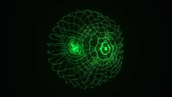 带有粒子的科幻绿色球体概念网络连接帧球体抽象的技术背景3d渲染