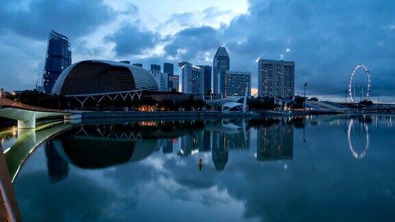 4K延时:新加坡城市从黑夜到白天的日出