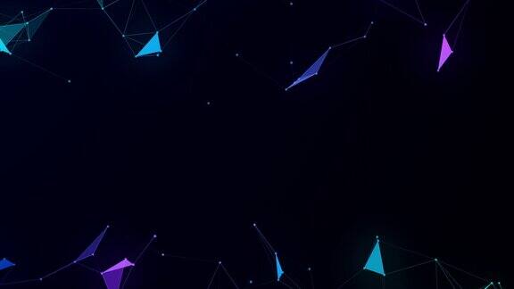 抽象多边形丛线点三角形蓝色紫色霓虹神奇明亮发光未来主义高科技背景
