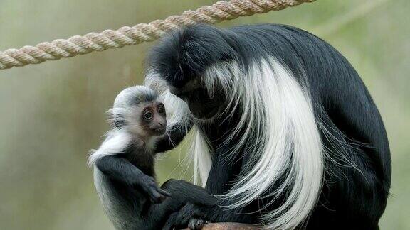 疣猴(疣猴)妈妈和婴儿