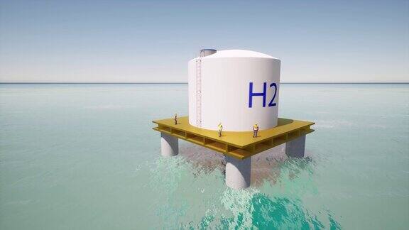 海洋平台氢气海能源储存系统可再生能源4k