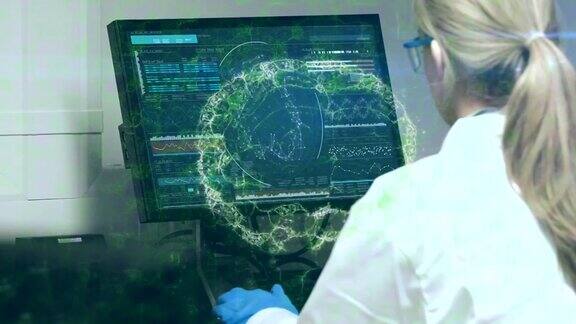 用电脑模拟人类大脑在女科学家身上旋转的动画