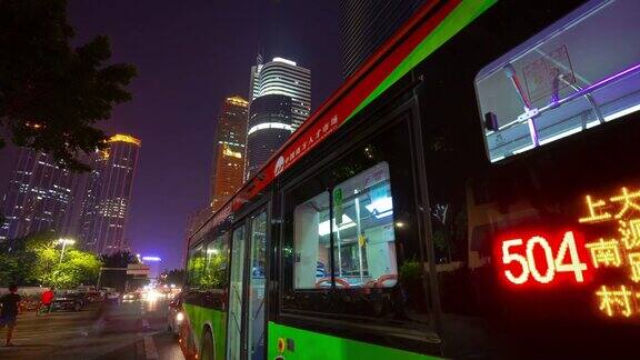 广州市市中心夜间时间照明繁忙的交通中心街道全景时间间隔4k中国