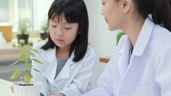 教室实验室里的化学老师和小女孩生物学教育项目