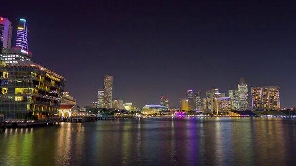 夜间照明新加坡市中心滨海湾滨海大道全景4k时间