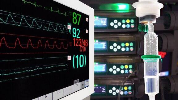 重症监护病房使用注射泵的点滴器和生命体征监测器