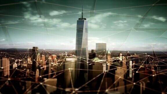曼哈顿金融区的鸟瞰图Technology-Futuristic
