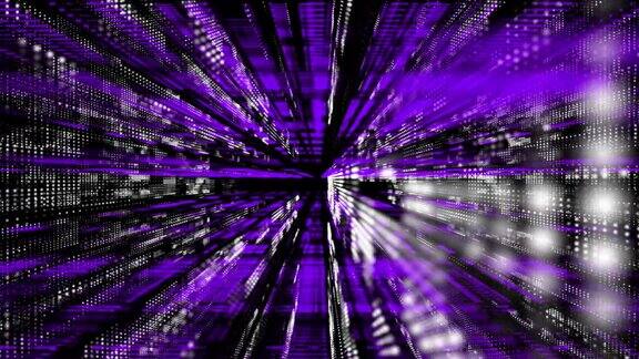 紫色和白色的漂浮粒子在数字技术三维网络空间模糊的背景
