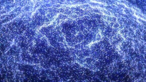 来自能量粒子的蓝色波浪神奇地发光高科技未来主义的光点抽象的背景