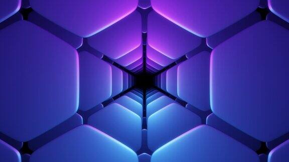 紫色和蓝色渐变六边形隧道的六边形瓷砖动画