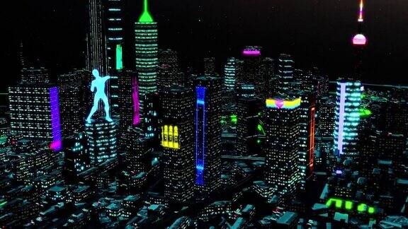 3d动画空中、视图的反乌托邦上海城市以后投影映射建筑朋克
