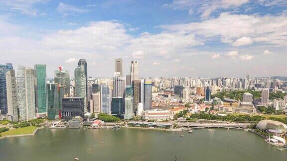新加坡商务区城市高角度视图时间流逝滨海湾新加坡4K时间流逝