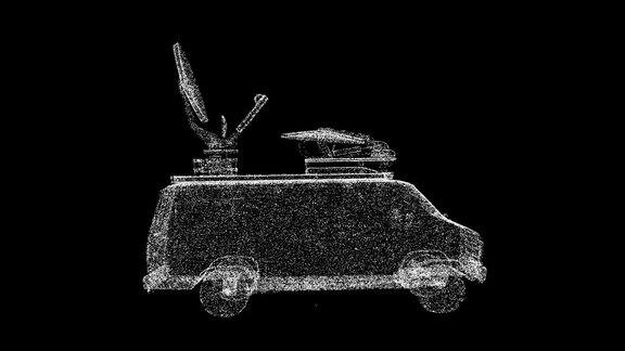 3D新闻车在黑色背景上旋转新闻和媒体世界新闻商业广告背景用于标题文本演示3d动画60FPS