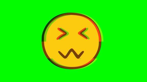 不满意绿色背景上的表情符号故障效果Emoji运动图形