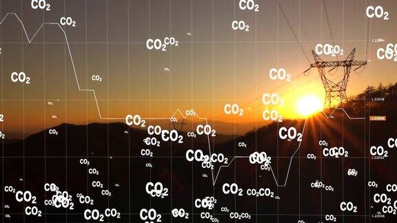 二氧化碳二氧化碳排放全球空气气候污染概念电力线路折线图