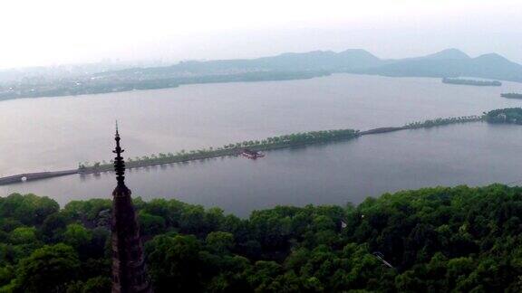 鸟瞰图西湖和杭州宝塔