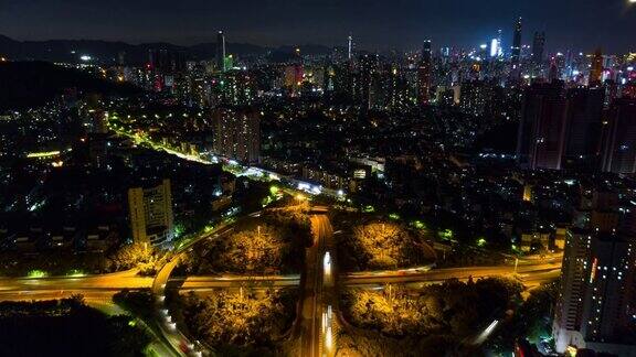 中国夜间时间深圳市交通路口航拍全景图4k时间间隔
