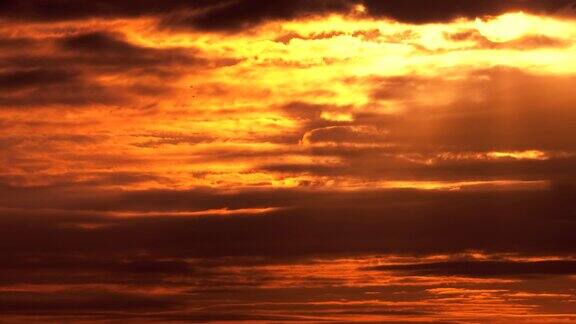 美丽的大日出金色的光芒4K太阳光线与观看橙色彩云早晨晴天阳光天空黎明明亮场景地平线延时近距离超高清ProRes422HQ