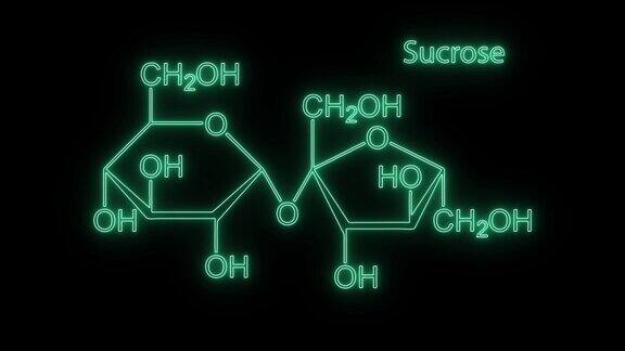 蔗糖分子结构符号霓虹灯动画在黑色背景