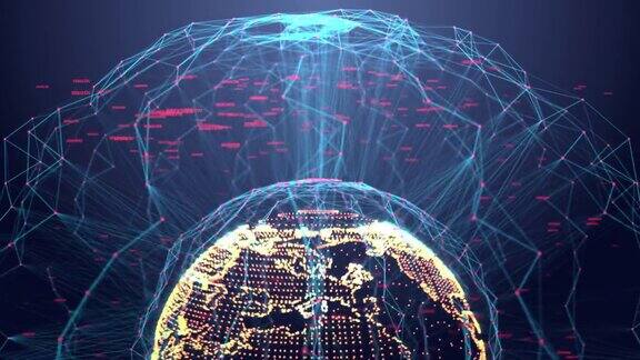 背景动画全球数据未来的数字设计线框球体形状与二进制代码连接全球通信网络概念