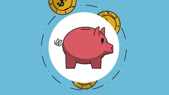 小猪在下雨的硬币