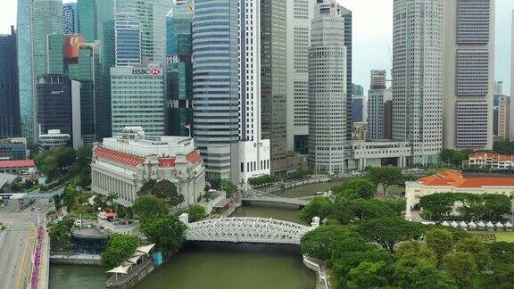 新加坡市区白天时间著名的酒店海湾航拍全景4k