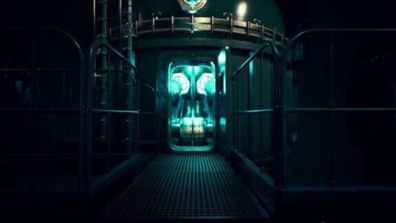 黑暗而空旷的电力实验室