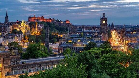 延时:爱丁堡城市景观在黄昏英国