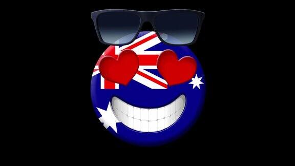 澳大利亚由Alpha频道(透明背景)隔离的澳大利亚国旗笑脸动画动画Emoji笑脸图标动画表情符号澳大利亚旅游