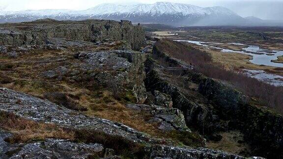 冰岛平vellirThingvellir国家公园的电影倾斜