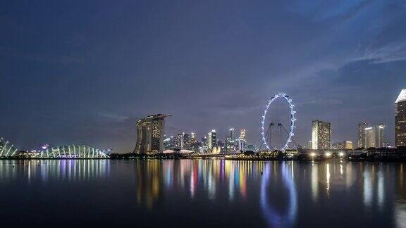 新加坡城市视点白天到夜晚美丽的城市灯光4K延时