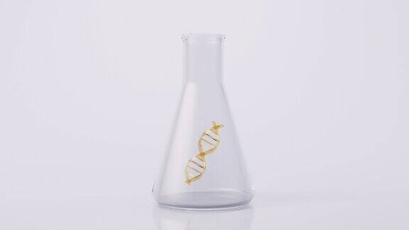 化学玻璃器皿和黄金DNA3d渲染