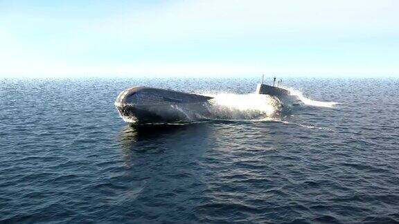 一艘核动力军用潜艇从海洋深处浮出水面